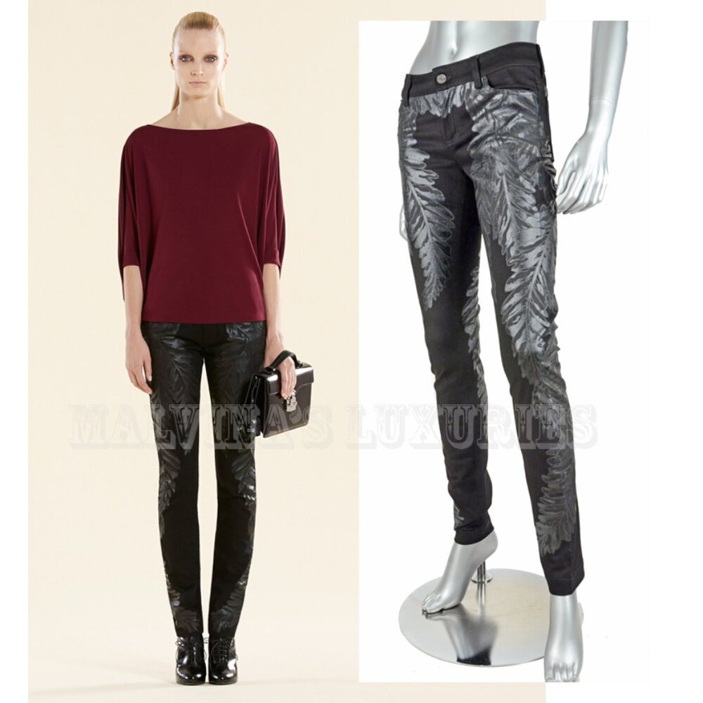 GUCCI PANTS FLORAL BLACK PRINTED FERN DENIM LEGGING JEANS